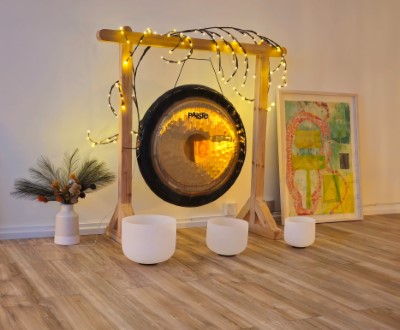 Sound bath gong used during relaxation and healing sessions in Glasgow